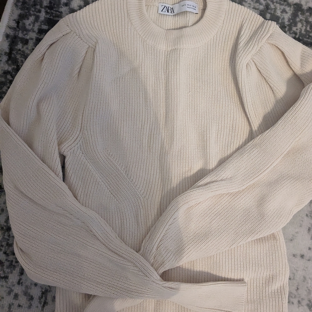 Zara Balloon-Shoulder Cream Sweater